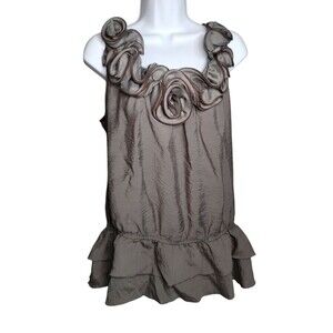 MINE TOO Women’s Tunic Layered Ruffle Collar Elastic Waist Silver Grey Top 1X